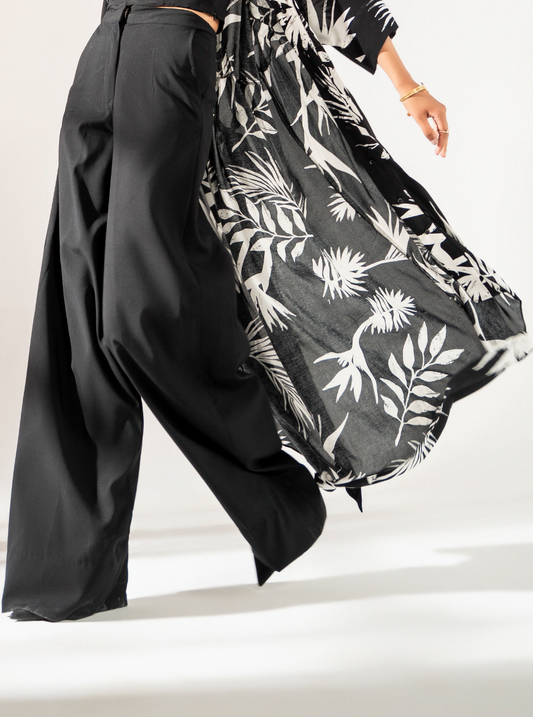 Plain Black Long Elegant Boski Linen Pants