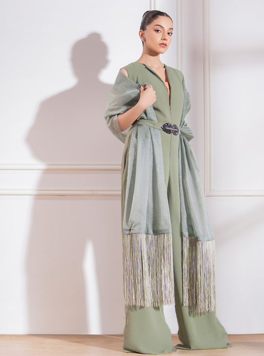 Sage Green Tassel Dupatta