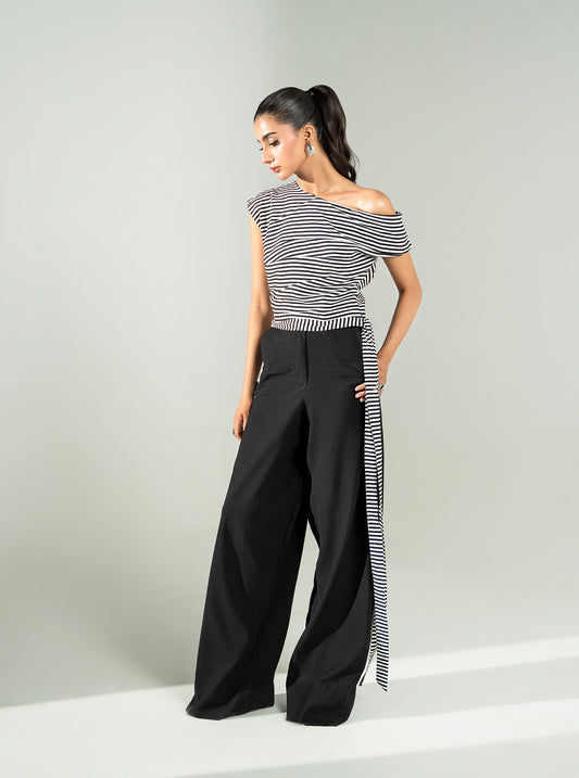 Asymmetrical Grace Plain black Long Elegant Boski Linen Pants 