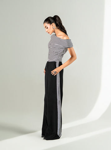 Asymmetrical Grace Plain black Long Elegant Boski Linen Pants 