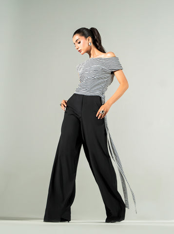 Asymmetrical Grace Plain black Long Elegant Boski Linen Pants 