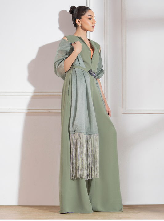 Sage Green Tassel Dupatta