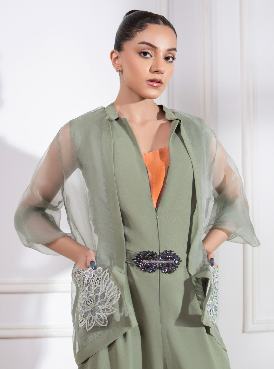 Sage Green Organza Jacket